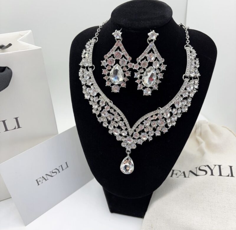 Wedding Necklace Earrings Set Self-Wedding Shooting 14k Cubic Accessory Chandelier Necklace Earrings Set Party Dress Jewelry Set 2312F04 - Image 3